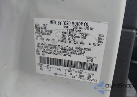 2012 Ford Escape Limited z USA, uszkodzony, nr VIN 1FMCU0EG2CKA42309